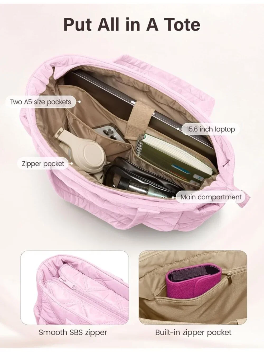 👜Women's Cherry Blossom Puffer Tote Bags Lightweight Quilted Work For Travel